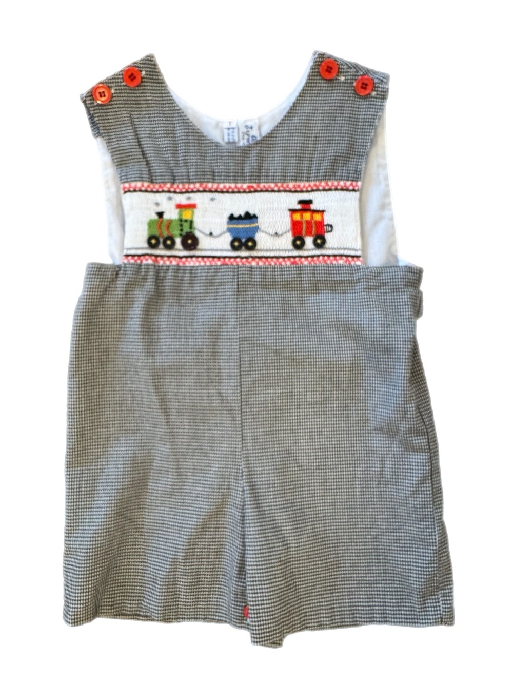 Vintage Orient Express Inc Gingham Smocked Romper Trains Size 1 (12-18mos)